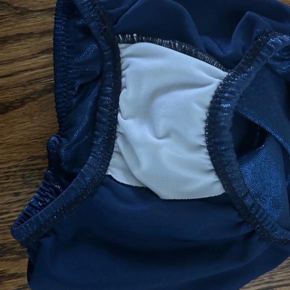Saucy's World Gymnastics Suit Size 10 - Blue Metallic with Gold Metallic Accents - Picture 3 of 5